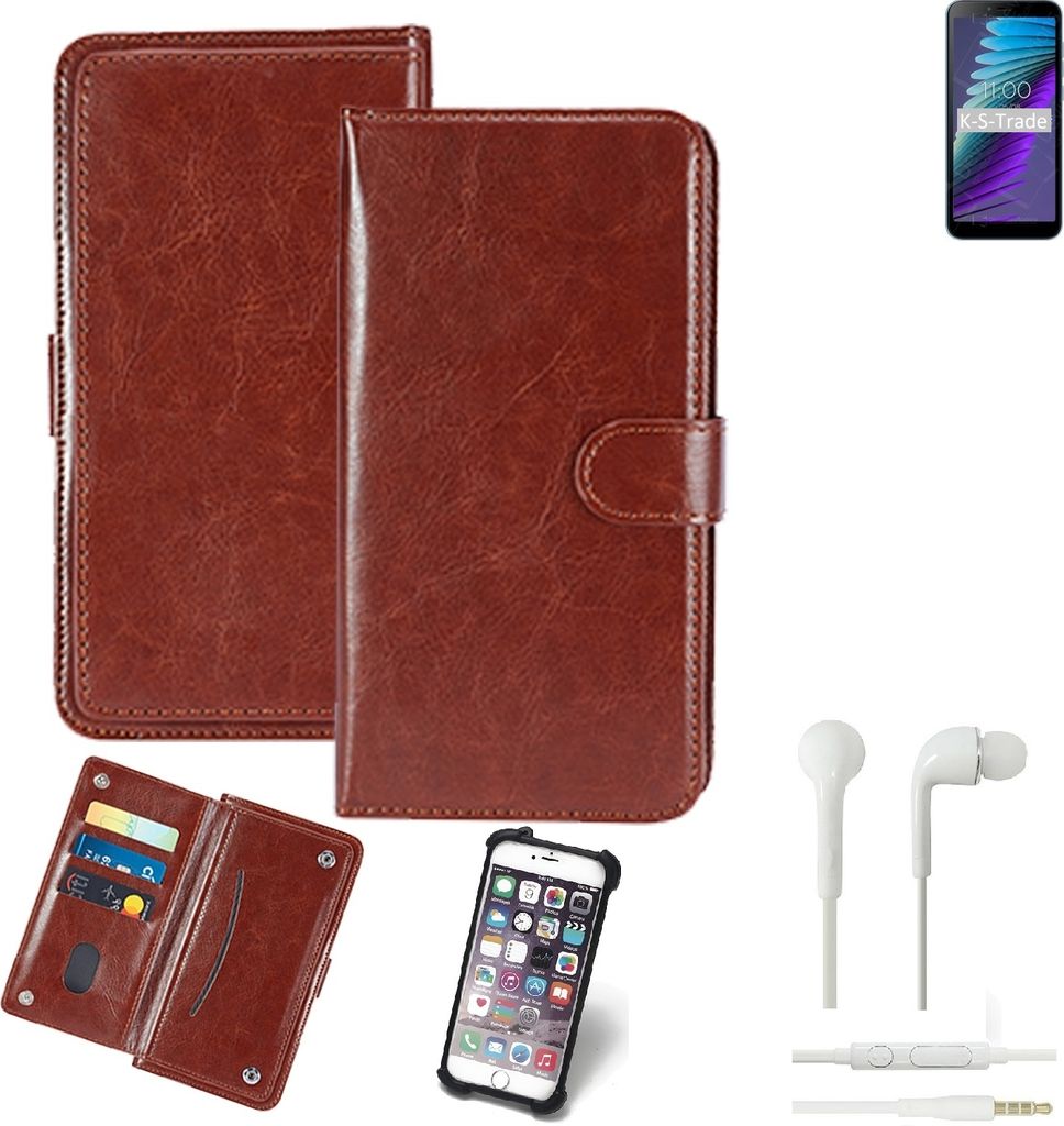 K-S-Trade 360° Hülle kompatibel mit BQ Mobile BQ-5765L Clever inkl. Headphones braun Kunstleder Case BookCase WalletCase Kunstlederederhülle