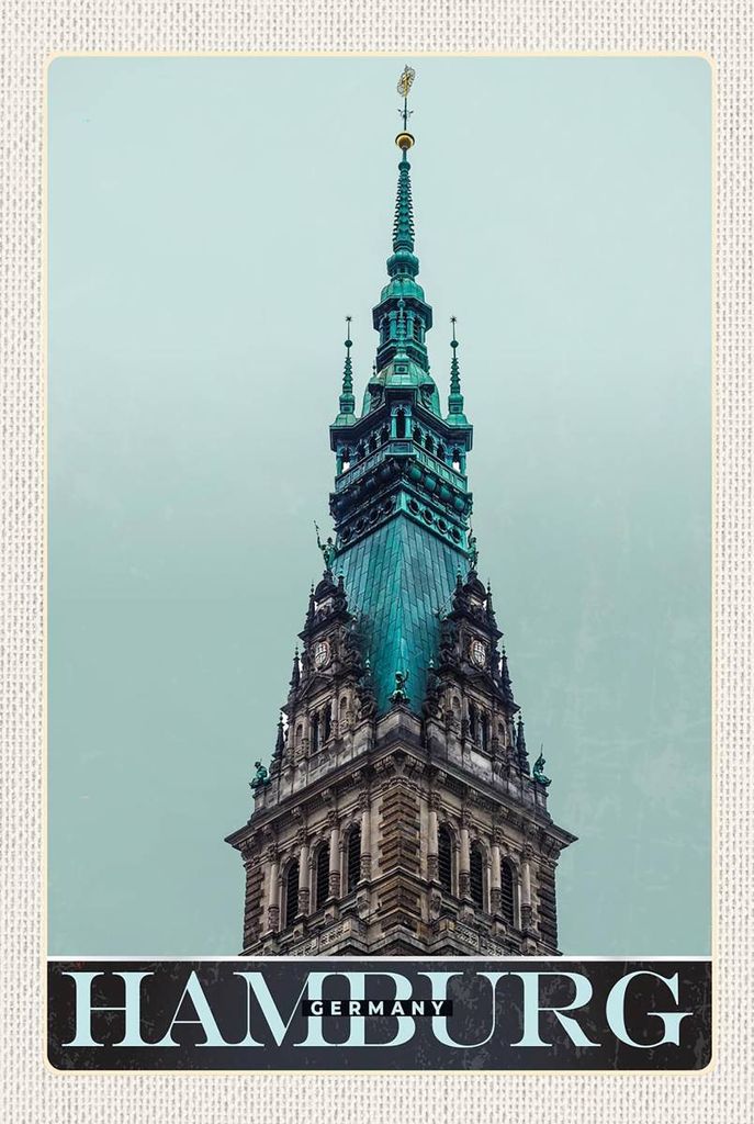 vianmo Holzschild 18x12 cm Hamburg Kirche Bildmotiv Reisemotiv Abenteuer Reisen