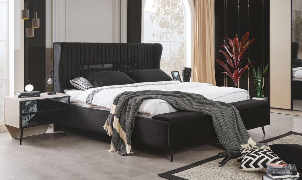 Luxus Schlafzimmer Set Bett und 2x Nachttische stilvoll Produktbild 