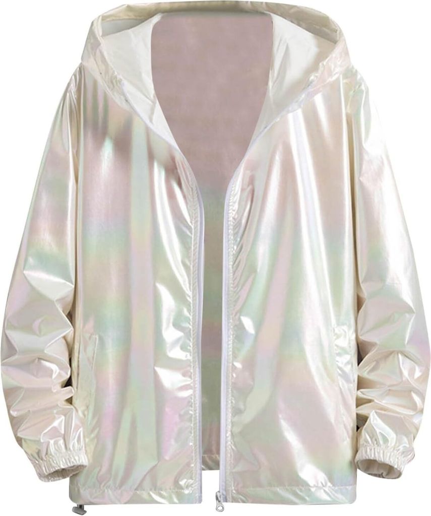 ASKSA Herren Pailletten Sakko Metallic Nightclub Jacke Laessig Reissverschluss uebergangsjacke Casual Sweatjacke Leichte Glaenzend Jacke Bomberjack...