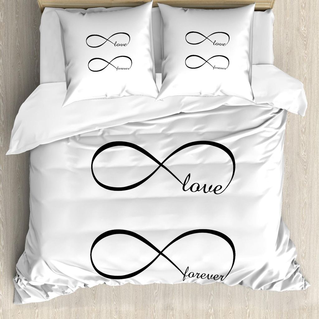 ABAKUHAUS Liebe Bettbezug Set, Unendlichkeits-Symbol mit einfarbigem Design für immer Liebes-Thema-Zusammenfassungs-Weinlese-Valentinsgruß, 155 x...