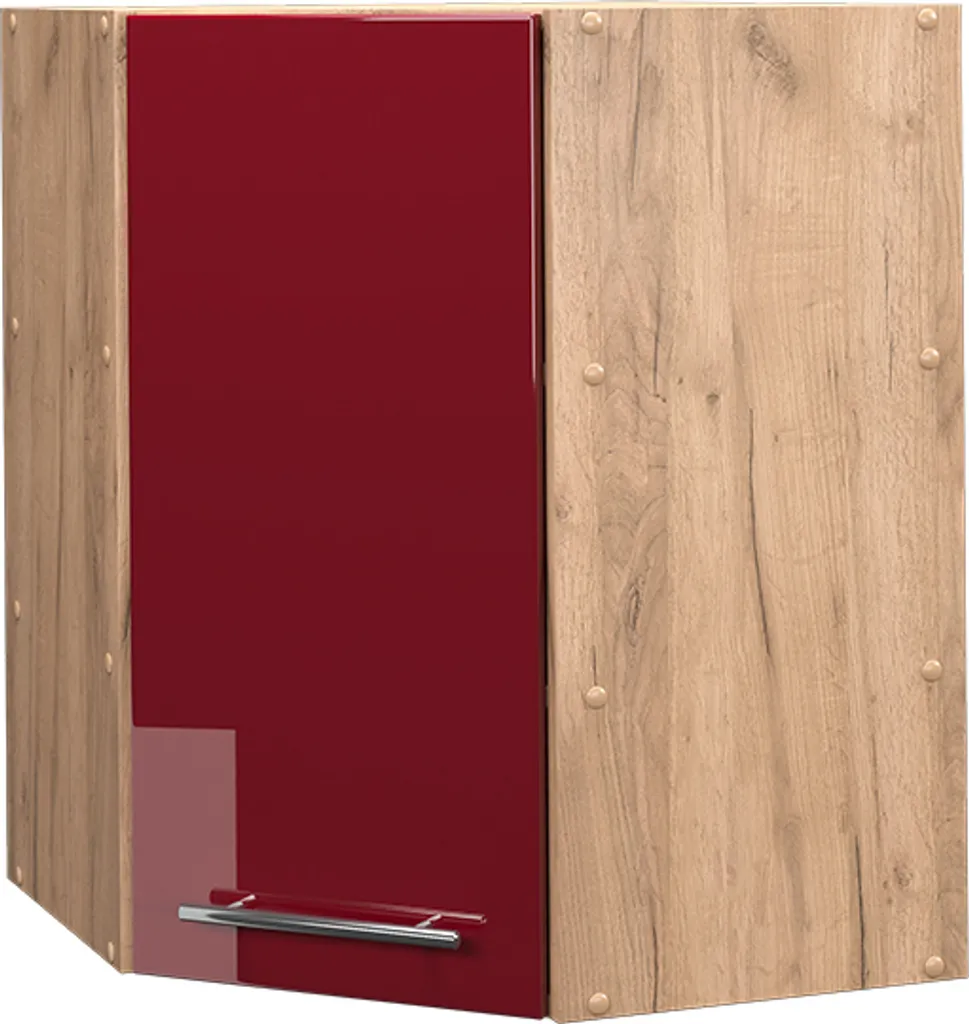 Vicco mobile angolare da cucina Fame-Line, 57 cm, Rosso bordeaux lucido/Quercia dorata