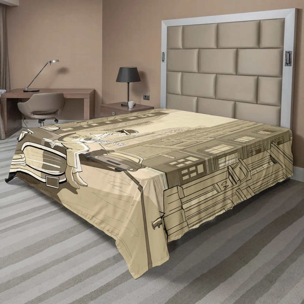 Drap de Lit Anti-Plis Motif Jazz New York Beige 260x228 Confortable