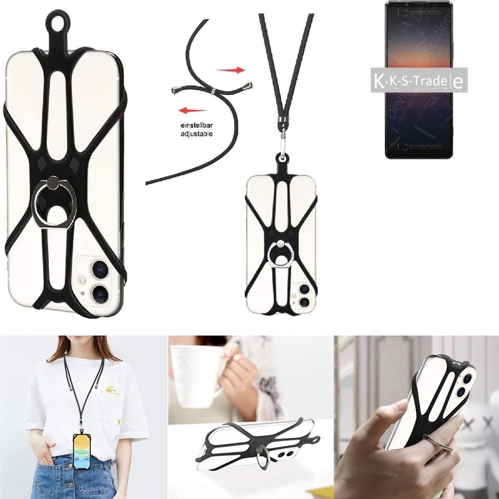 K-S-Trade 3in1 Handykette Handyband Handykordel Halsband Smartphone-Ring Handy-Ring kompatibel mit Samsung Galaxy S9 Duos Fingerhalterung Handyring