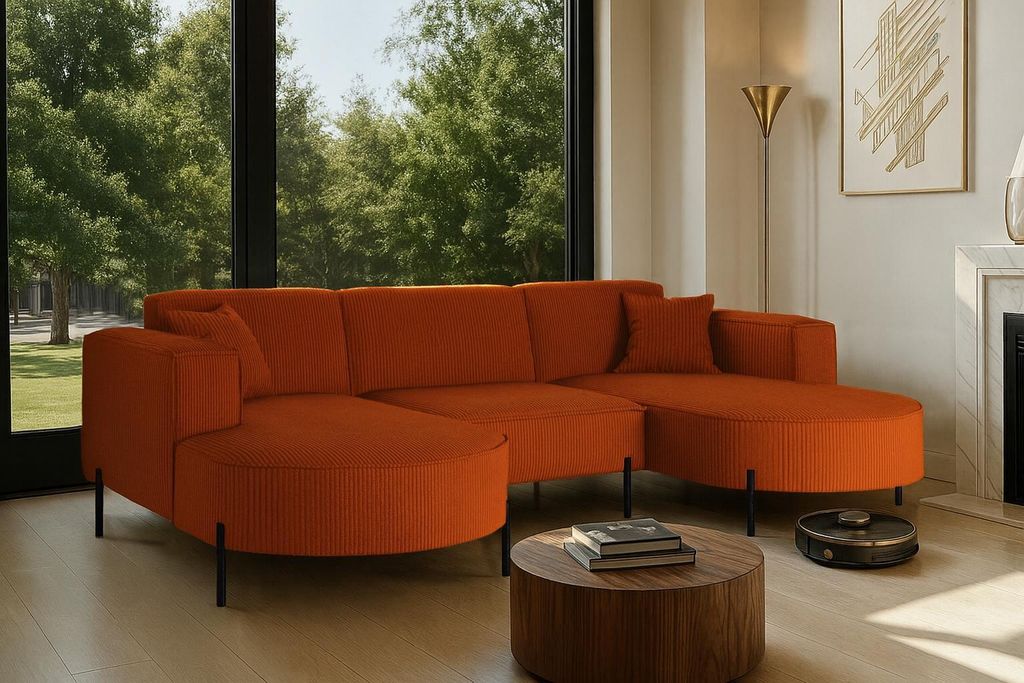 Kaiser Möbel Ecksofa, Sofa Designer Modena U Rein stoff Poso Kupfer