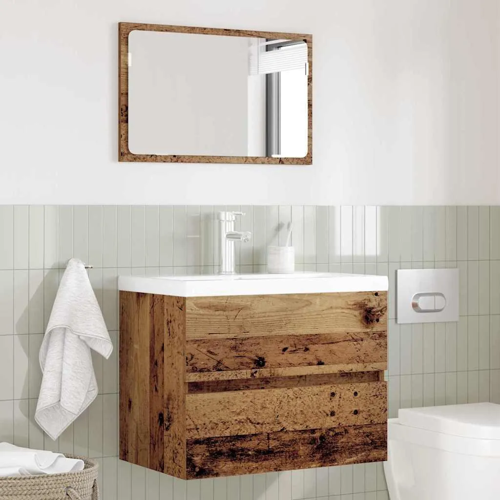Ensemble de salle de bain industriel bois recyclé et structure métal