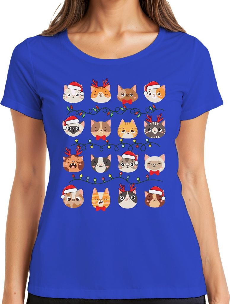 Katzen Weihnachten Festtage - Weihnachtsgeschenk Christmas Damen T-Shirt, Blau, XL