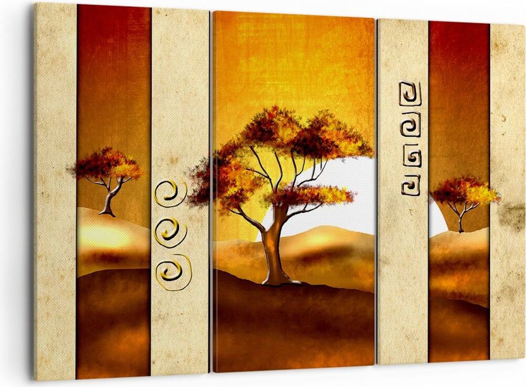 Bild auf Leinwand - Leinwandbild - Modern baum savanne wüste - 105x70cm - Wand Bild - Wanddeko - Leinwanddruck - Bilder - Kunstdruck - Wanddekorat...
