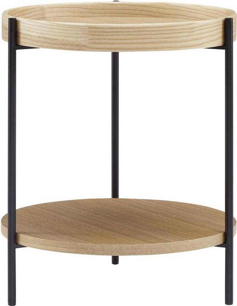 Beistelltisch 44 x 44 x 49 cm Metall MDF Eschenholzfurnier Natur Schwarz