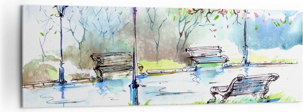 Bild auf Leinwand - Leinwandbild - Path urban Park Landschaft - 160x50cm - Wand Bild - Wanddeko - Leinwanddruck - Bilder - Kunstdruck - Wanddekorat...