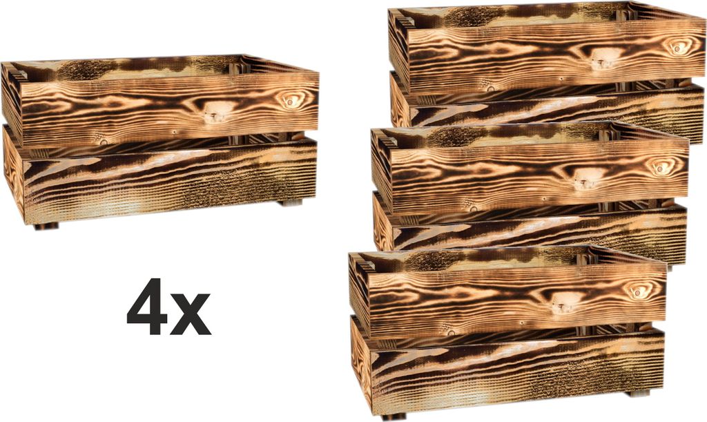Lermowood Holzkisten 4x Box0421 25 x 40 x 19cm Geflammt | Dekokisten aus Holz Massive Holzkiste Regalkiste Weinkiste