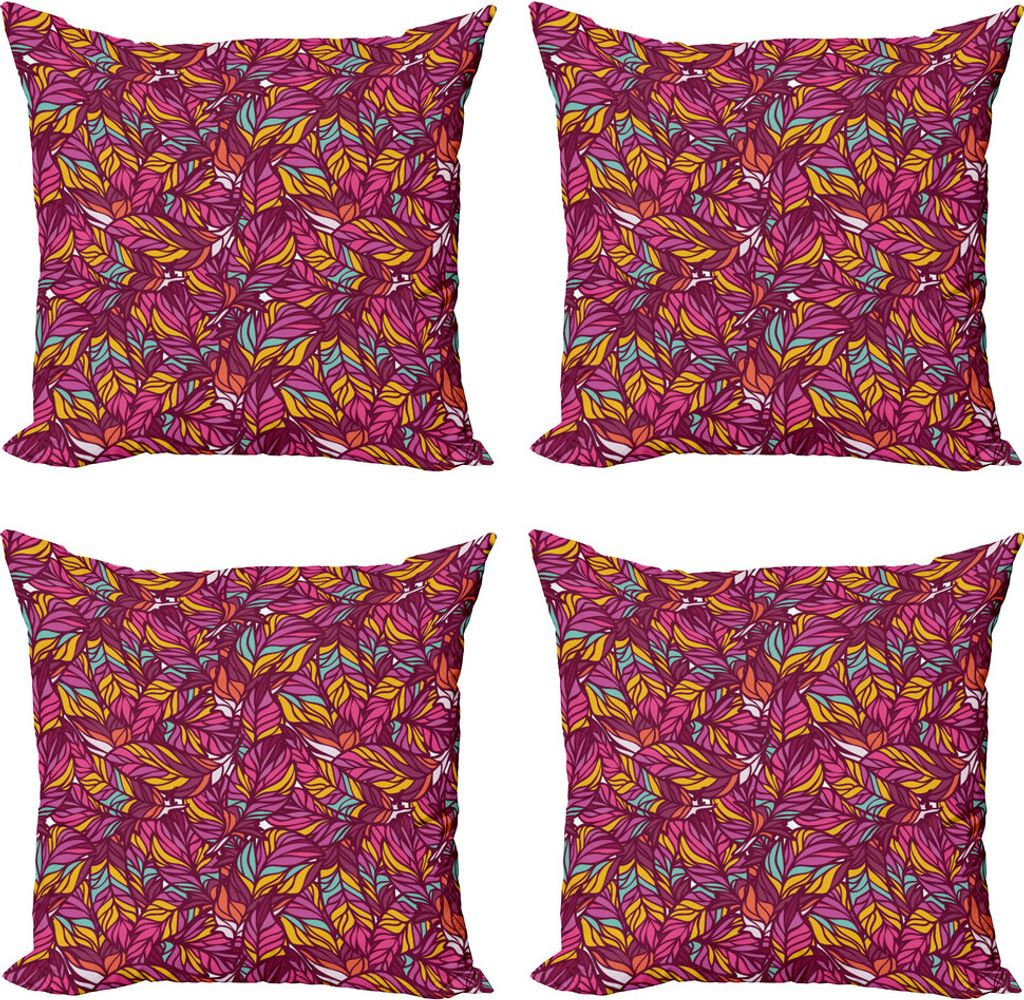 ABAKUHAUS Feder Kissenbezug Set (4 Stück), Psychedelische lebendige Farben, Moderner Doppelseitiger Digitaldruck, 45 cm x 45 cm, Mehrfarbig