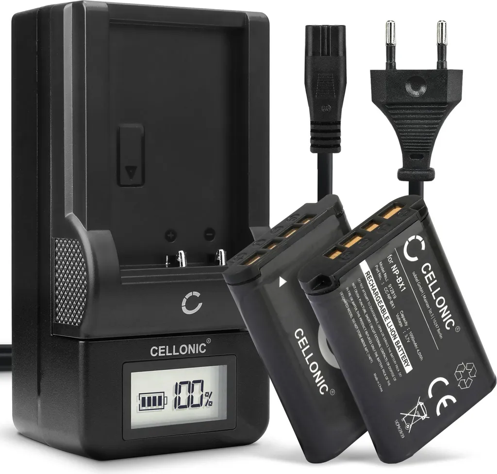 CELLONIC, Batteria per Fotocamera, compatibile con Sony NP-BX1, ZV-1, HDR-CX405 (3.7V, 1090mAh) 2 Pezzi + Caricabatterie - 1