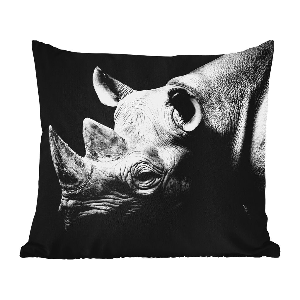 MuchoWow Outdoor Kissen - Tiere - Nashorn - Schwarz - Weiß - Porträt - 40x40 cm - Wetterfest - Lounge Kissen - Kopfkissen - Interieur - Polster...