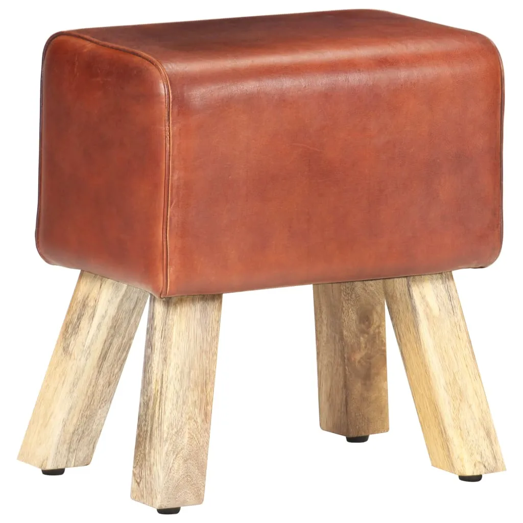 Banc en cuir véritable marron et piétement en manguier massif 38cm