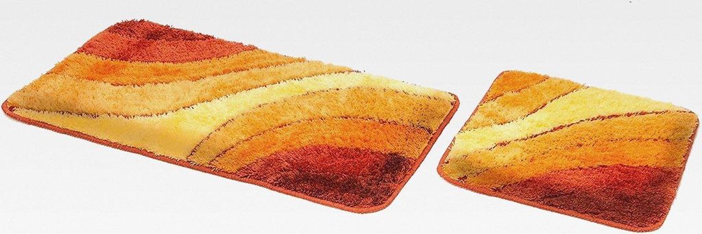 Badematte Set | Terrakotta | Wave | 2 teilig | rutschfest | WC-Vorleger 50 x 45 cm | Badvorleger 50 x 90 cm | Badteppich | Teppich | Bad | Badezimmer