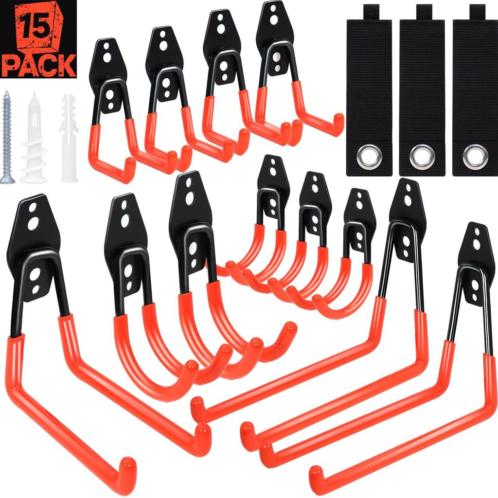 15 Stück Garagenwandhaken, Schwere Doppelwandhaken, Werkzeughalter zum Aufhängen von Gartengeräten, Garagenaufbewahrung, Leitern, Fahrrädern, W...