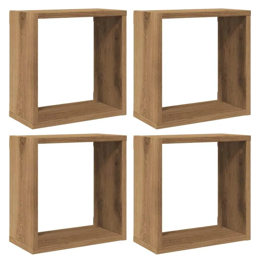 vidaXL Mensole Parete 4 Cubi Rovere Artigianale 30x15x30 Legno Robusto