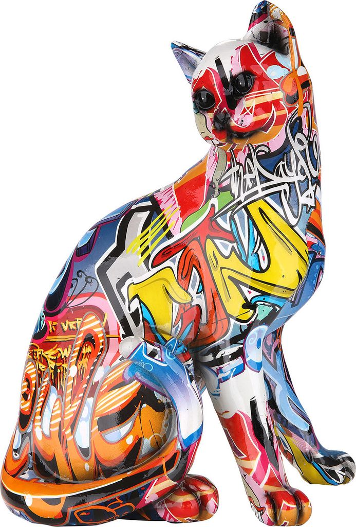 A graffiti-style cat figurine.