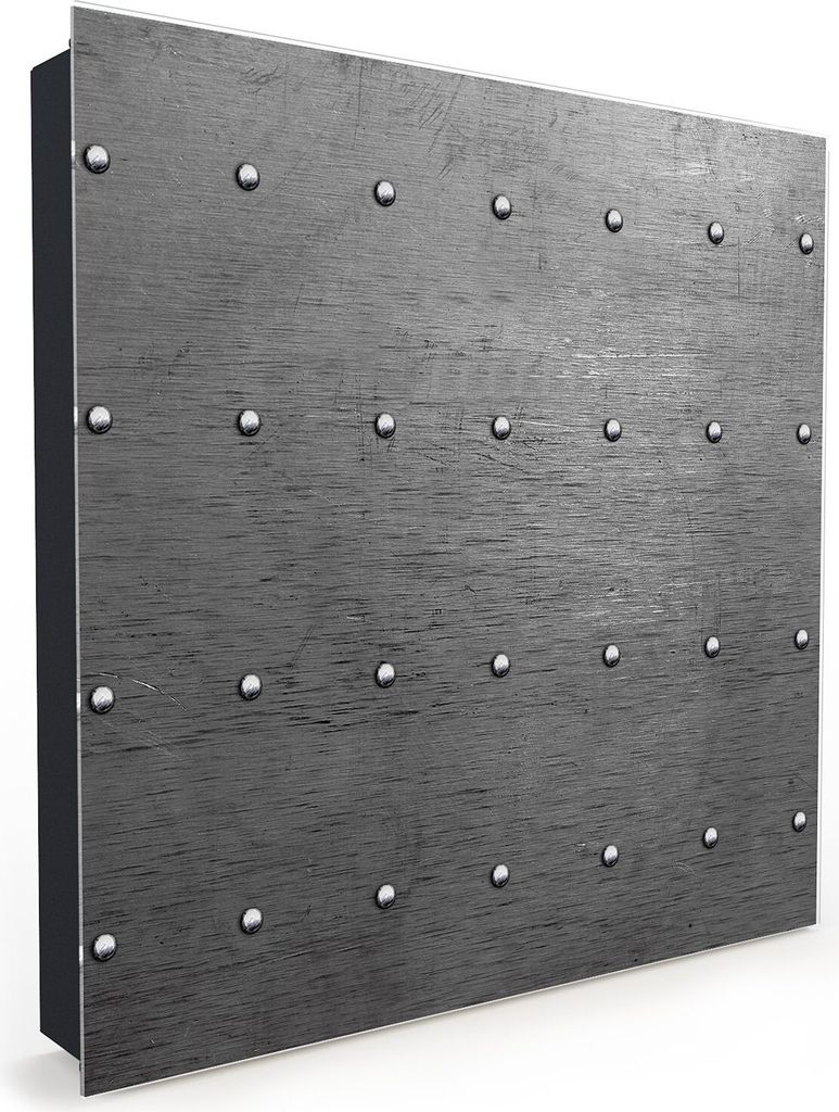 Nachbildung-Schlüsselkasten, Magnetpinnwand und Memoboard mit Glasfront Motiv Nieten auf Metall