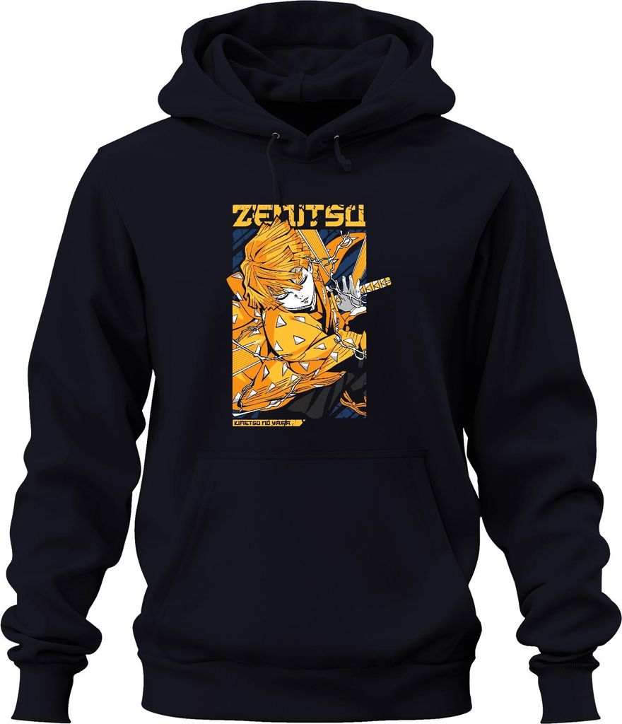 Zenitsu Agatsuma Kimetsu no Yaiba Blitz Schwert Anime Japan Y2K Streetwear Manga Uni Hoodie Kapuzenpullover, Navy, S