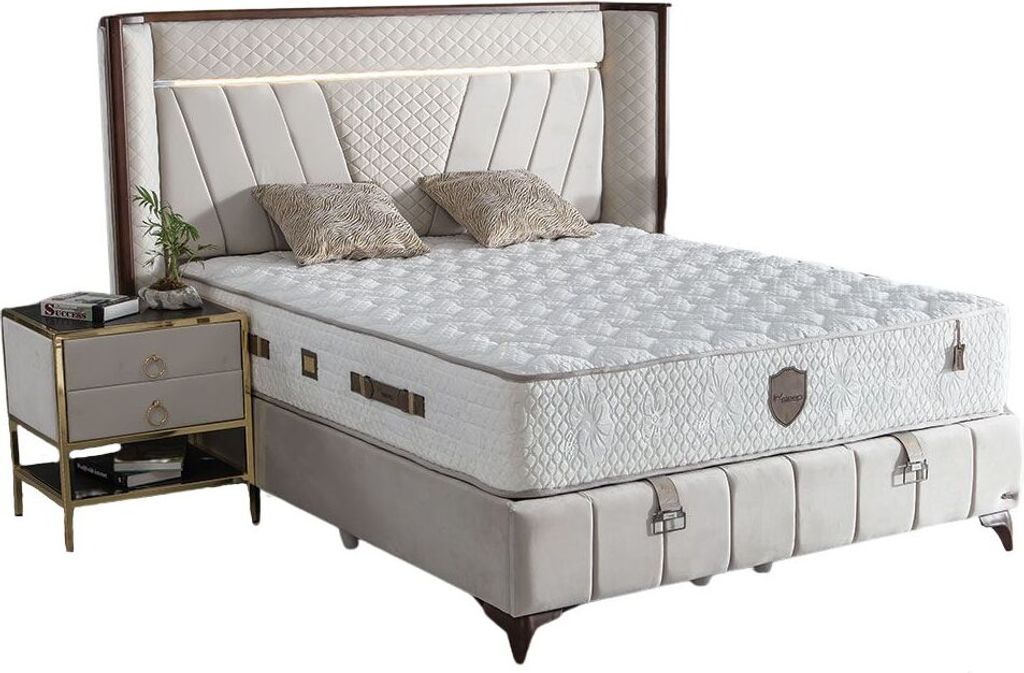 LUSSO Polsterbett 140x200 - Farbe: Creme - Set: Bettkasten-Kopfteil