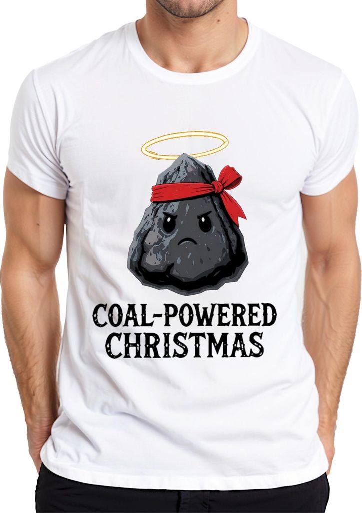 COAL POWERED CHRISTMAS lustig Kohle Weihnachten Geschenk Retro Herren T-Shirt, Weiß, XL