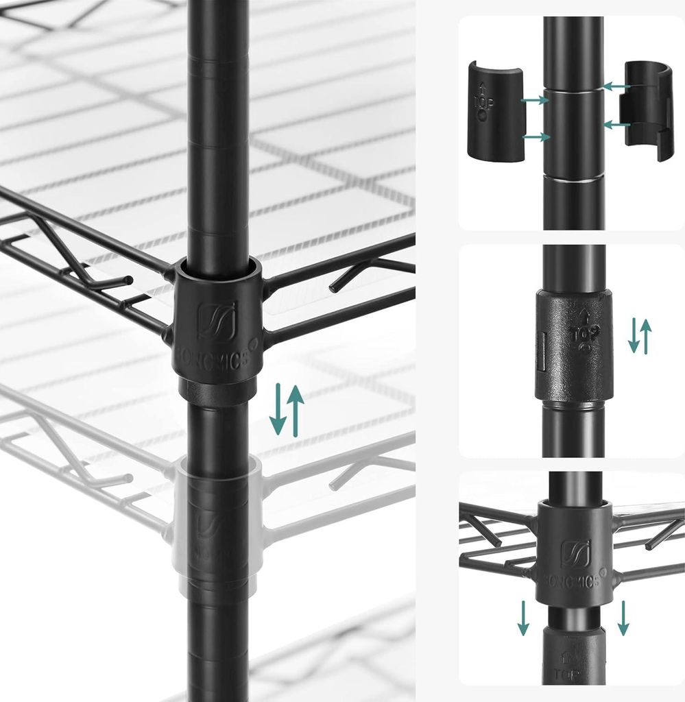 Küchenregal mit 6 Ebenen, Metallregal, freistehendes Regal, höhenverstellbarer Rostboden, mit PP-Kunststoffplatten, 8 S-Haken, für Küche, Wohnz...