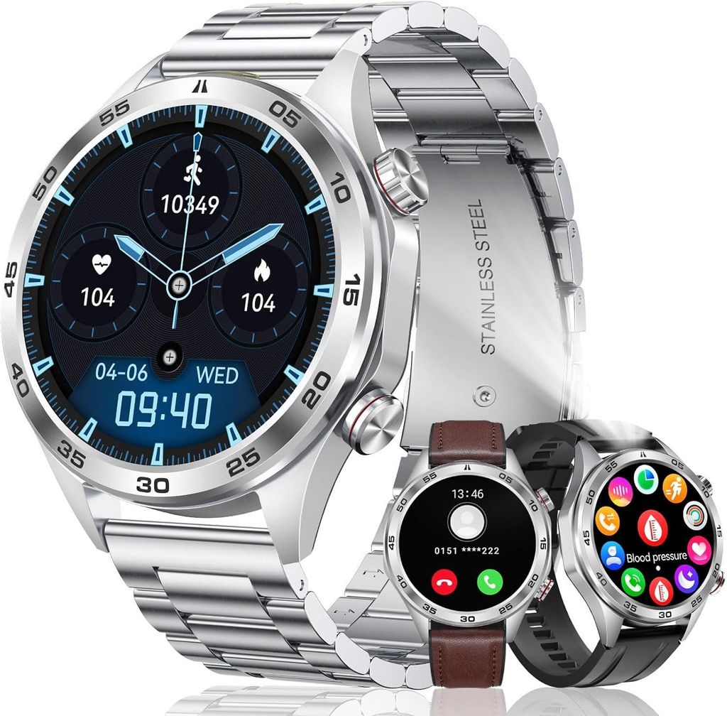 MEGALITH Smartwatch Herren 1.52" HD Display, Telefonfunktion, 100+ Sportmodi, Blutdruck & Herzfrequenz, Fitness Uhr IP67