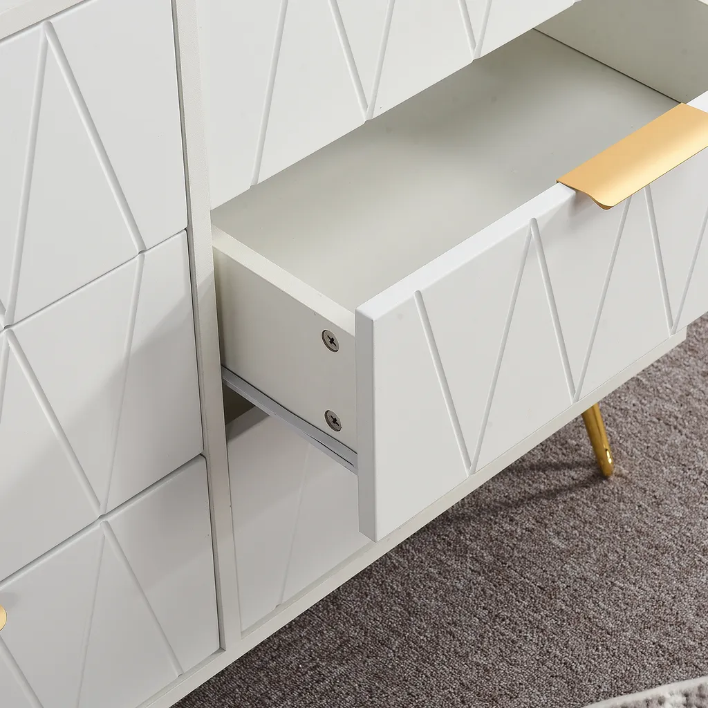 Commode blanche pieds dorés - Buffet design 6 tiroirs gain de place - 5