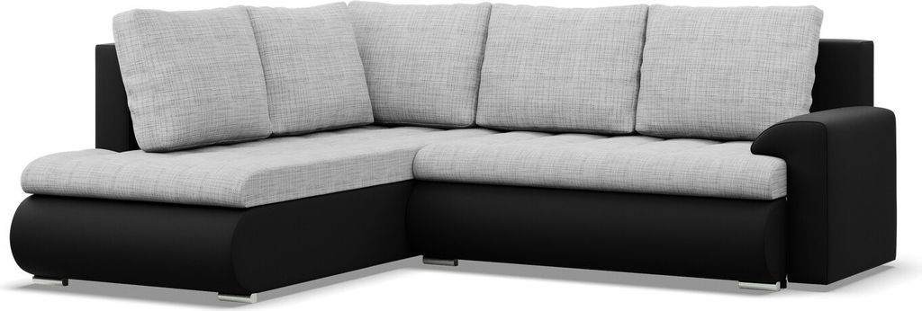 Links Ecksofa mit Schlaffunktion Foresta, Ottomane, Grau + Schwarz