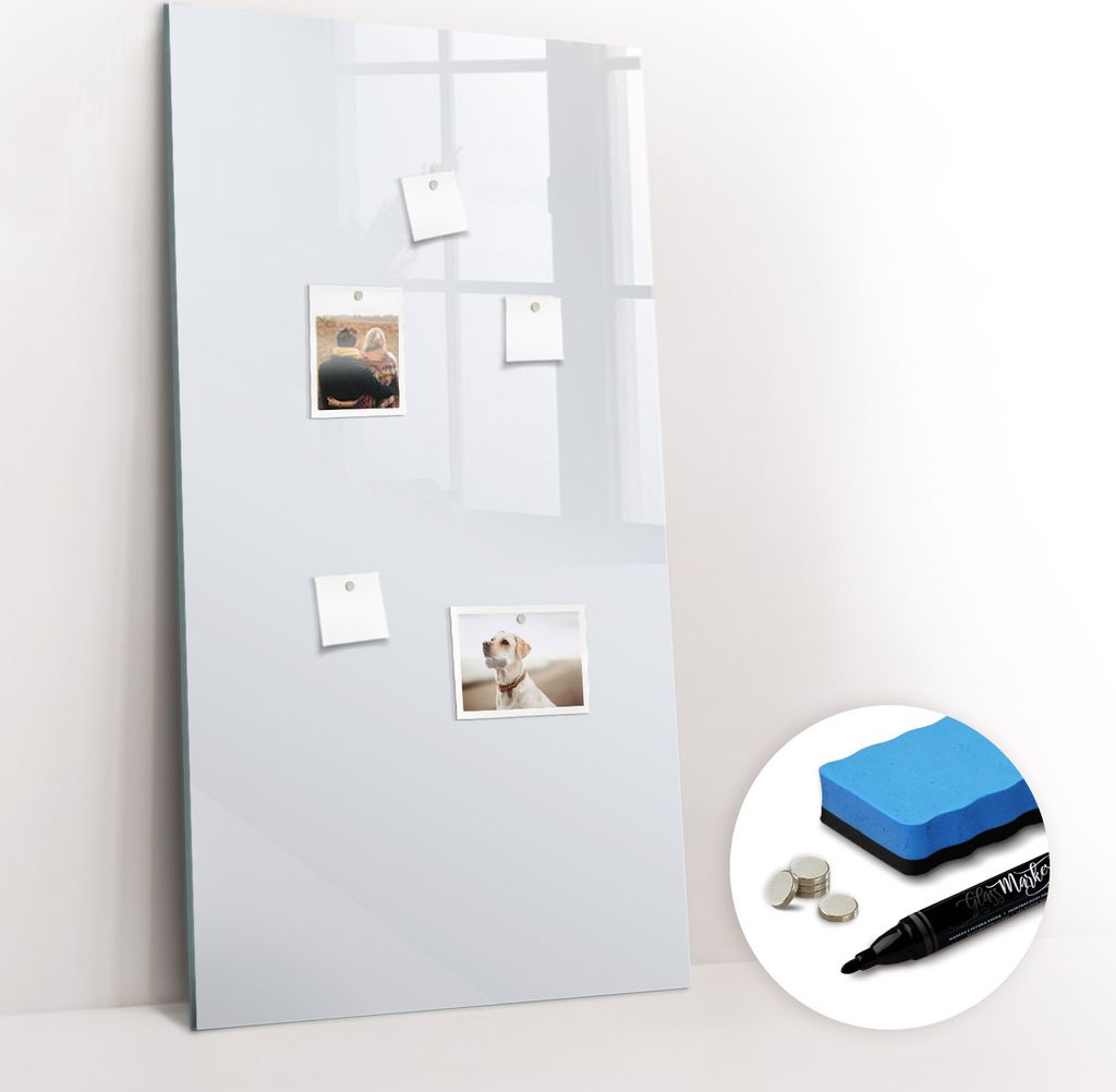 Magnetpinnwand Memoboard - Zubehörsatz - Schwarzer Marker + Schwamm + Magnete - 60 x 120 cm - Farbe dunkelweiß