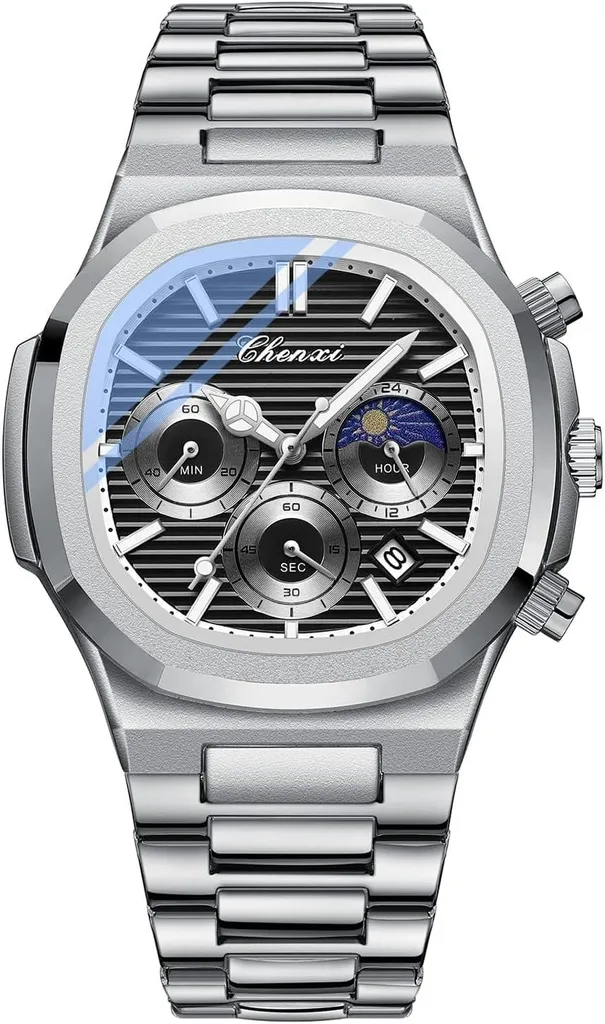 Orologio business da uomo con design ottagonale quadrato, orologio al quarzo luminoso impermeabile da uomo, orologio al quarzo con data in acciaio inossidabile da uomo