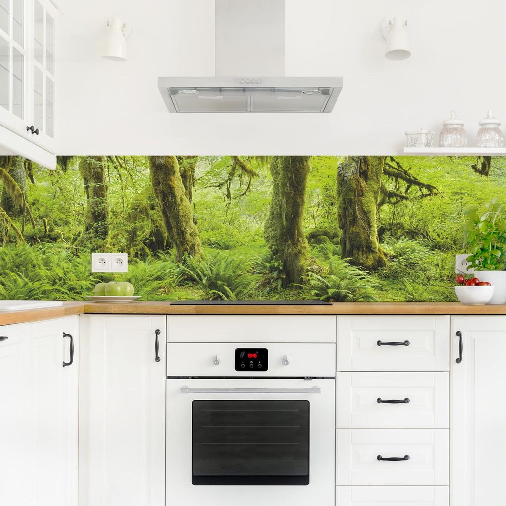 Küchenrückwand Wald selbstklebend - 0.65 mm Wandpaneel wasserfest Wald grün Motiv Spritzschutz fugenlos