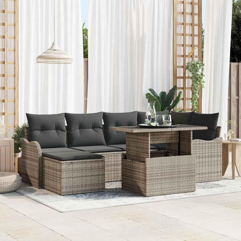Maison Exclusive - Garten-Sofa-Set mit Kissen 7 pcs Grau Poly Rattan