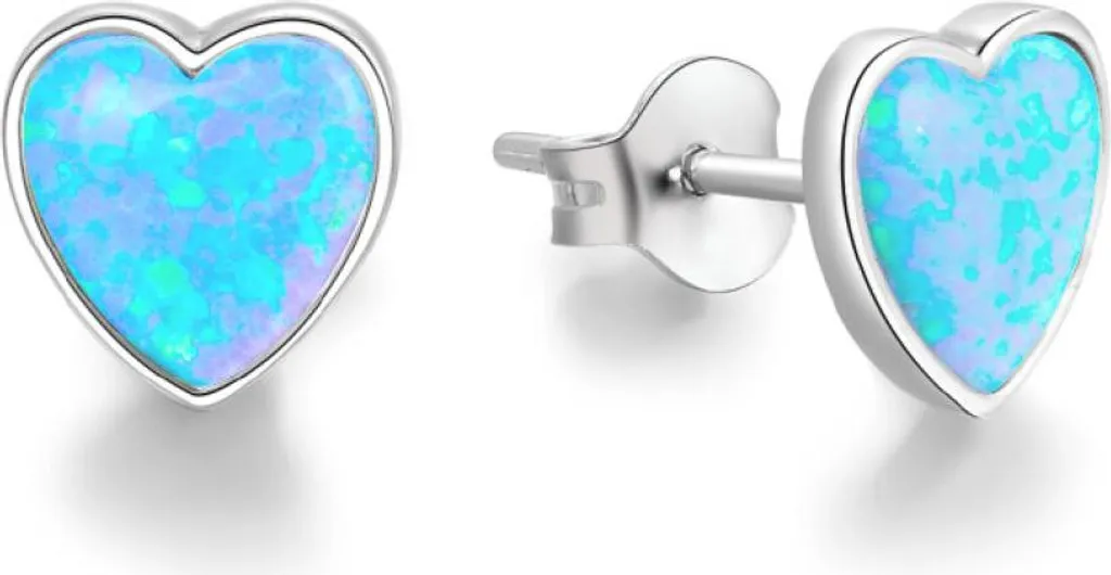 Puces d'oreilles en argent rhodié avec opale bleue synthétique chic