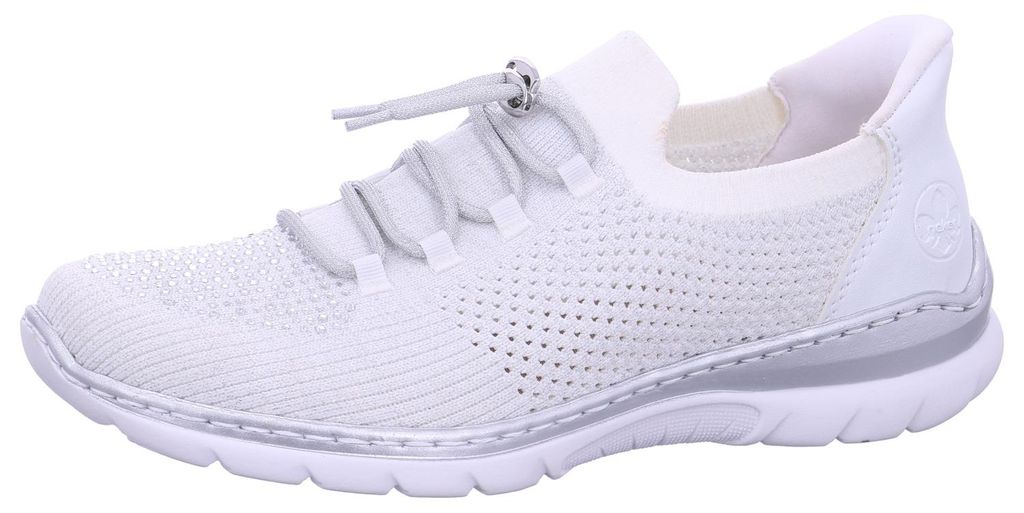 Rieker Damen Slipper Sock Sneaker mit Strass und Metallic Glanz L3261, Größe:40 EU, Farbe:Silber