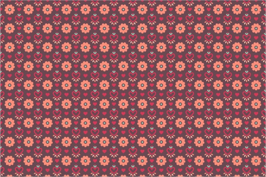 Wallario selbstklebendes Poster - Muster mit Blumen und Herzen, Größe: 100 x 150 cm