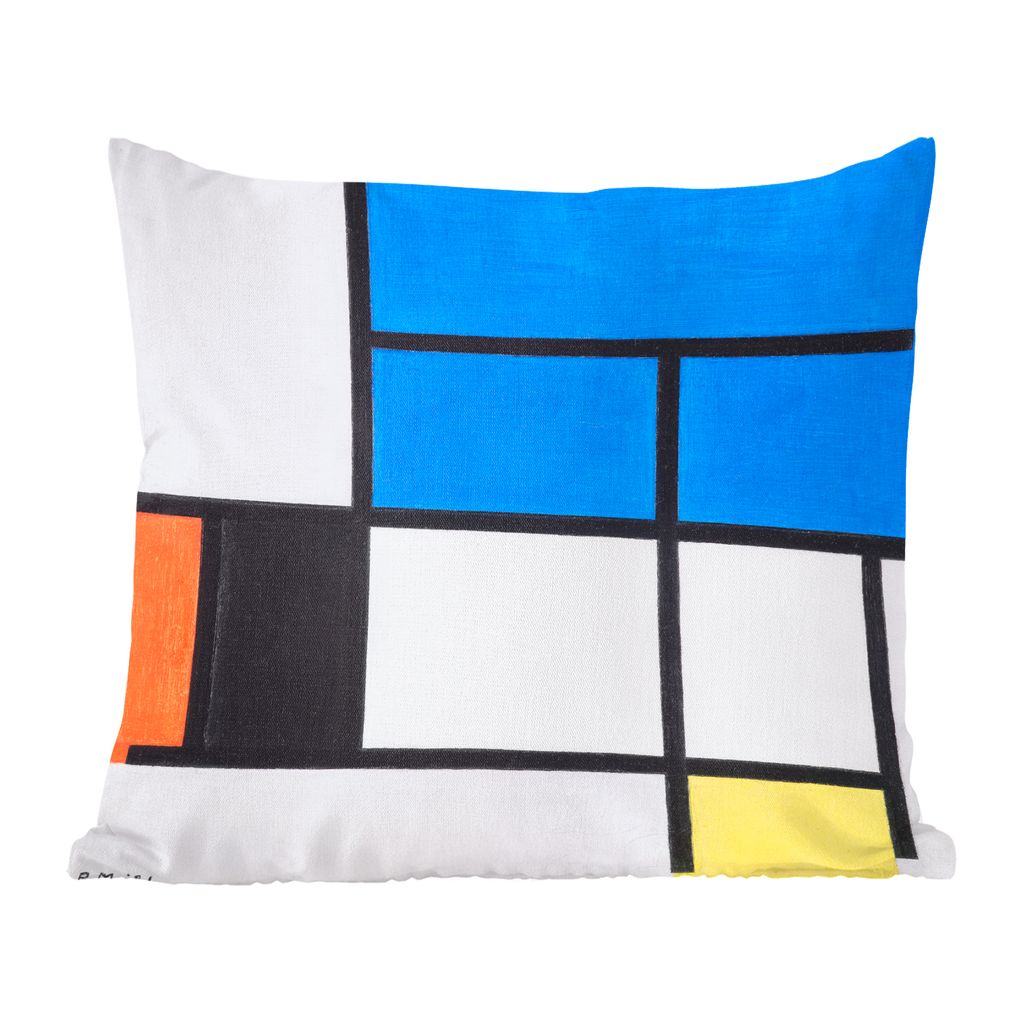 MuchoWow Zierkissen Sofakissen Wohnzimmer Dekokissen 50x50 cm Komposition mit Blau, Rot, Schwarz, Gelb und Grau - Piet Mondrian - Komfort - Sofak...