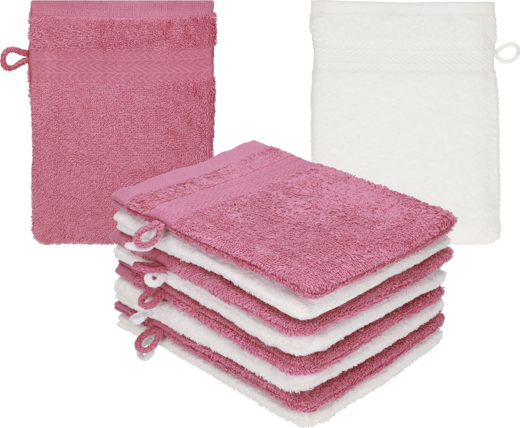 Betz 10 Stück Waschhandschuhe 16x21 cm PREMIUM 100% Baumwolle Farbe: beere - weiß