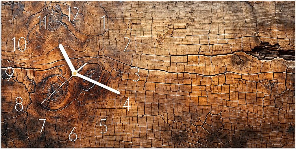 Wanduhr aus Glas mit Motiv Vintage Holzmaserung- 60 x 30 cm - inkl. Aufhängesystem