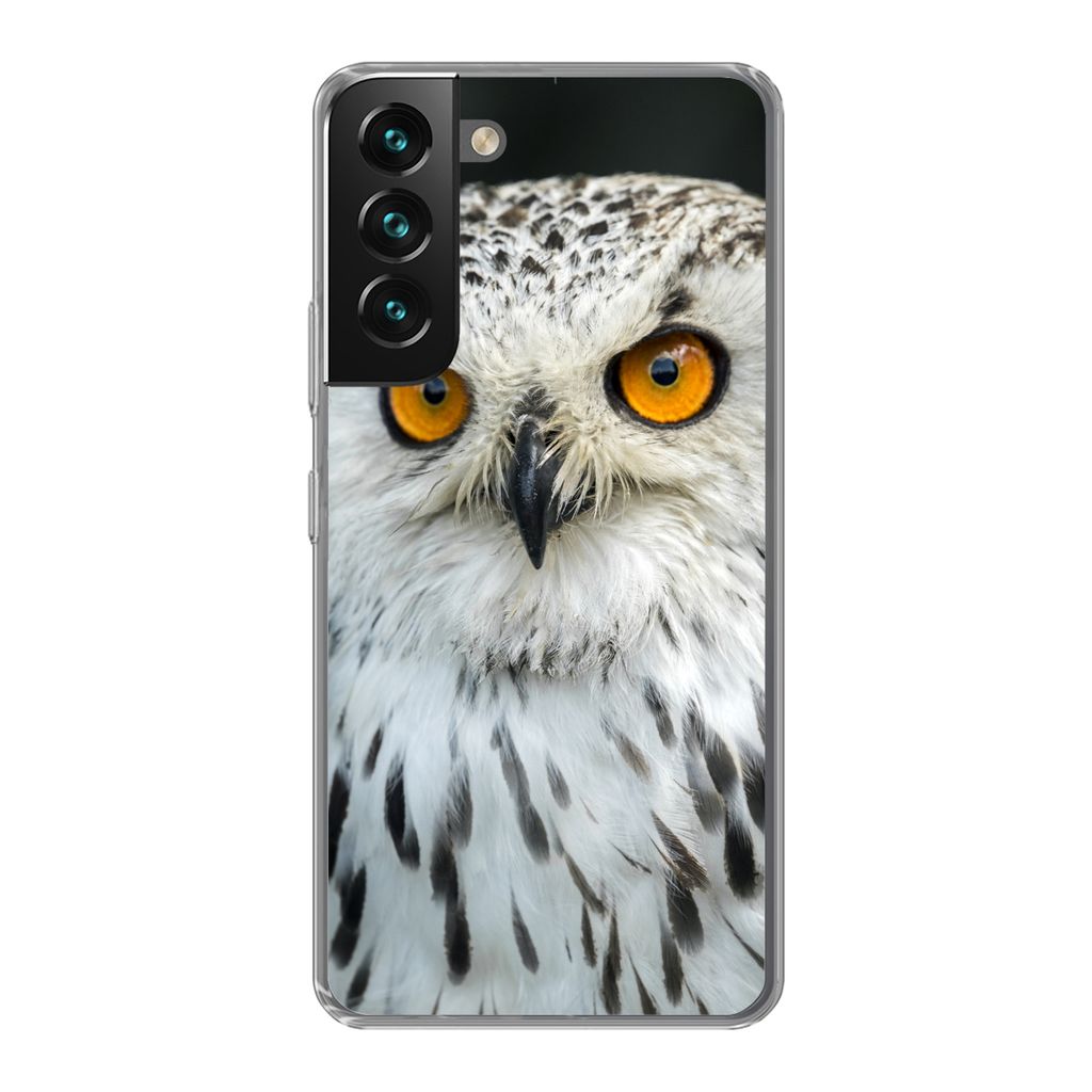 MuchoWow Handyhülle Schutzhülle Hülle für Samsung Galaxy S22 Eine braune Eule mit orangefarbenen Augen Silikon Softcase Handy Hülle - Mobilt...