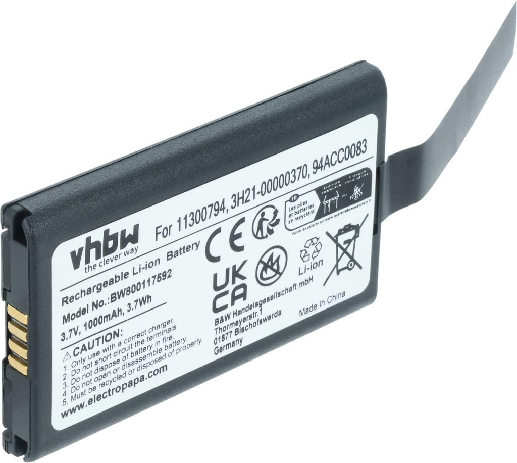 vhbw Akku Ersatz für Datalogic BP08-000600, BP08-00011A für Barcodescanner POS (1000 mAh, 3,7 V, Li-Ion)