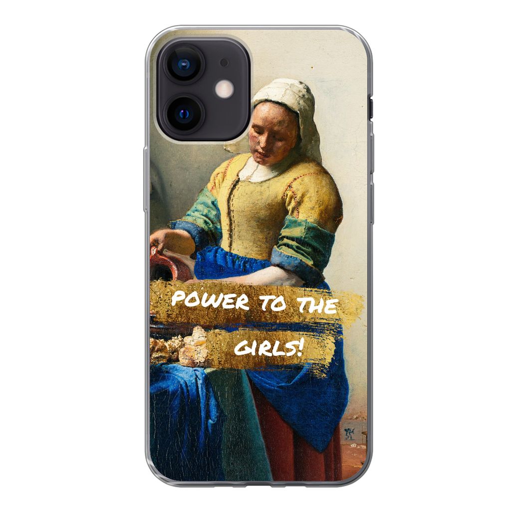 MuchoWow Handyhülle Schutzhülle Hülle für iPhone 12 Milchmädchen - Gold - Zitate - Gemälde - Alte Meister Silikon Softcase Handy Hülle - S...