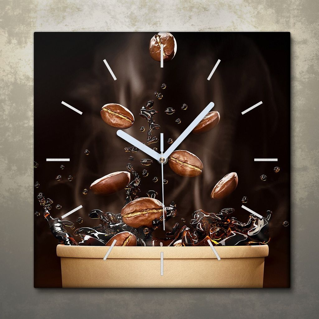 Wohnzimmer Leinwand Uhr Geräuschlos Küche 30x30 Kaffee, Bohnen, Motive, weiße Zeiger