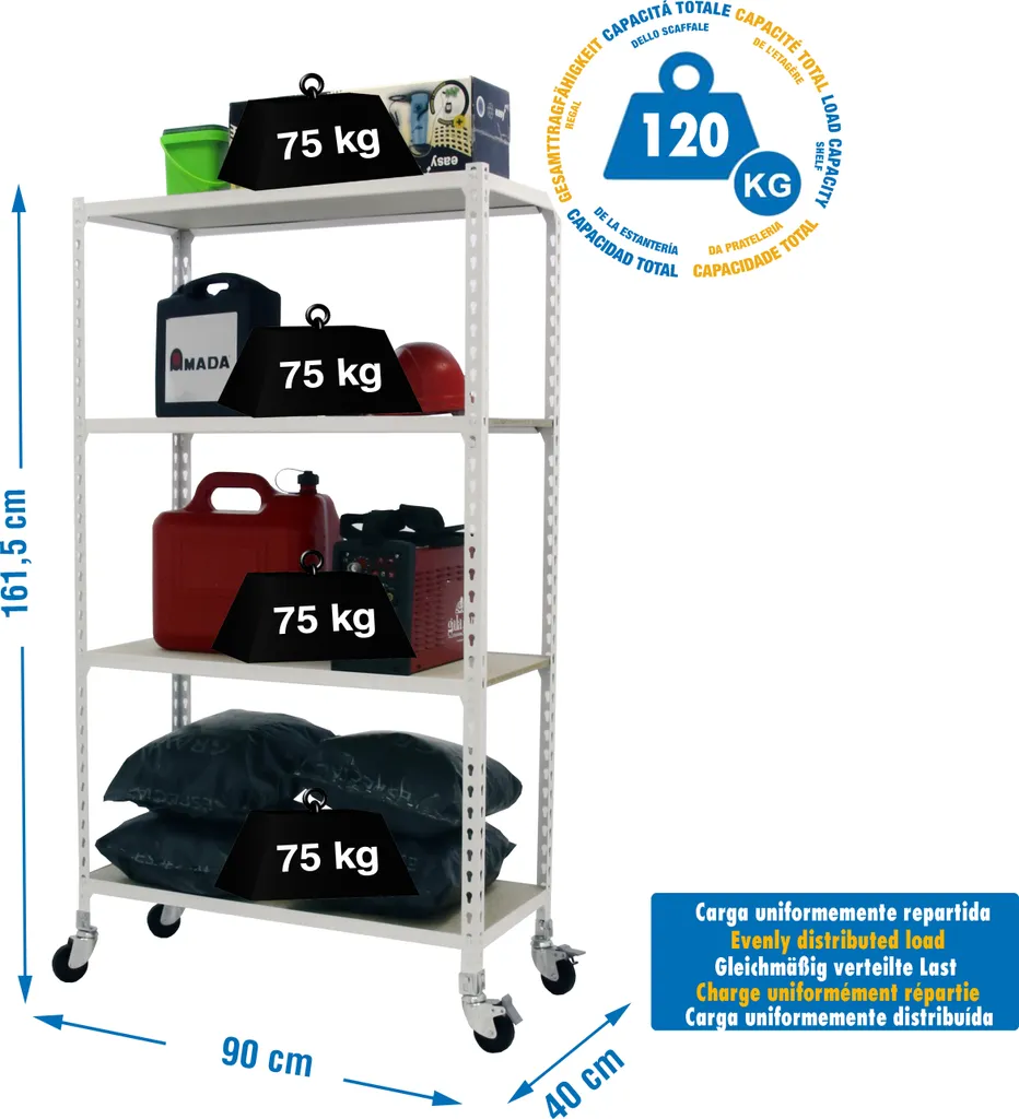 Étagère MADERCLICK MOBILE 4/400 1500 Blanc et Bois Métallique Simonrack