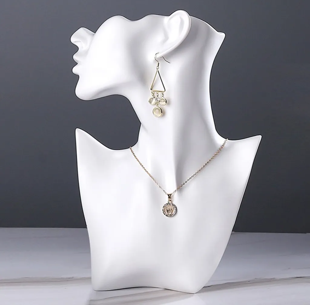 Buste mannequin bijoux blanc avec support boucles d'oreilles - 2pcs
