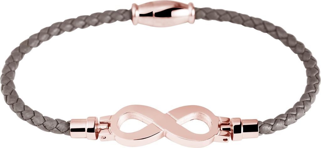 Akzent Geflochtenes Armband aus Echtleder und Edelstahl in Taupe mit IP Roségold-Beschichtung