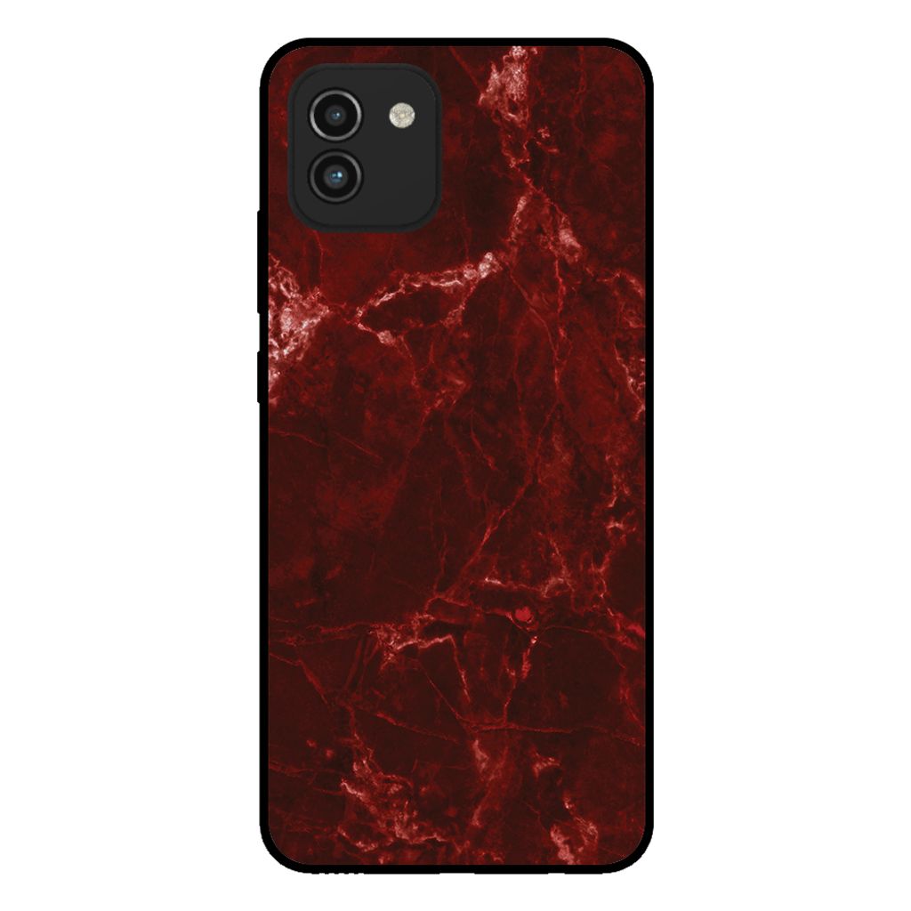 Smartphonica Handytasche für Samsung Galaxy A03 mit Marmordruck - TPU Rückseite Fall Marmor Design - Rot