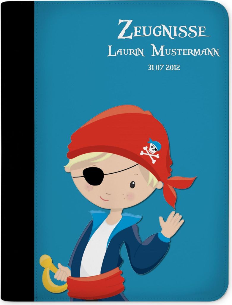 Zeugnismappe, Dokumentenmappe, Ordner A4, Pirat Blau mit Klarsichthüllen